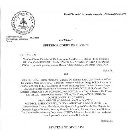 Statement of Claim in VCC Lawsuit (UNREDACTED)